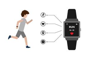 Wearable technology smart watch with man running vector illustration