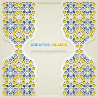 Islamic greeting card banner background with ornamental colorful detail of floral mosaic islamic art ornament vector