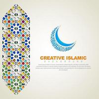 Islamic greeting card banner background with ornamental colorful detail of floral mosaic islamic art ornament vector