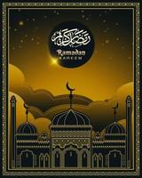 Ramadan Kareem vertical banner template with silhouette mosque and calligraphy vector