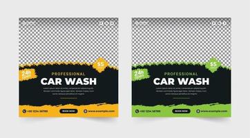 Car washing service social media banner. Car wash and cleaning service banner. Vehicle washing service template. Auto mobile cleaning service flyer. Professional car wash advertisement. vector