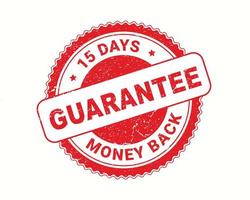 15 Days money back guarantee stamp in rubber style, red round grunge money back guarantee sign, 15 Days money back