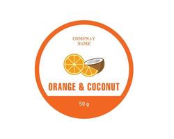 diseño de etiqueta redonda naranja y coco. elementos para el diseño de envases vector