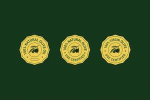 Olive oil stamp labels design. Olive stamp badge label design set. Element for design, advertising, packaging of olive products vector