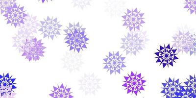 plantilla de vector de color púrpura claro con copos de nieve de hielo.