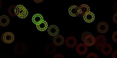 Dark green, yellow vector pattern with coronavirus elements.