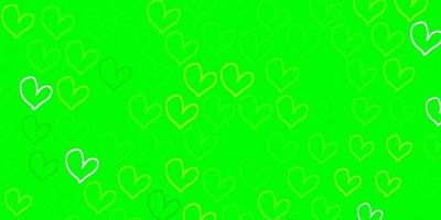 Light Green, Yellow vector background with hearts.