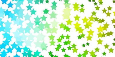 Fondo de vector azul claro, verde con estrellas pequeñas y grandes.