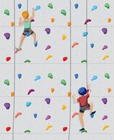 Scene with people climbing rock indoor on circle artboard vector