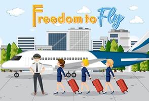 Freedom to fly typography design with aircrew characters vector