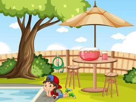 Scene with children in the backyard vector