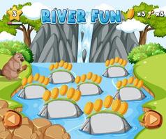 Plantilla de juego con rocas vacías en el río. vector