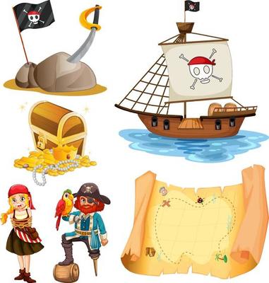 Set of different pirates cartoon characters