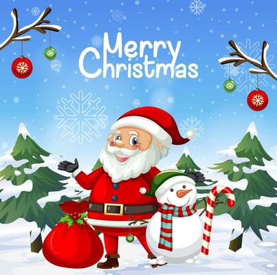 Merry Christmas poster design with Santa Claus and Snowman