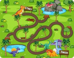 Maze game template in dinosaur theme for toddlers vector