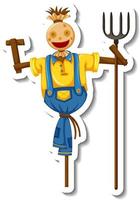 Scarecrow holding rake in cartoon style vector