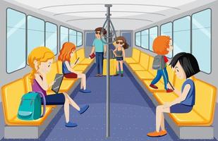 Scene with many people using public transportation vector