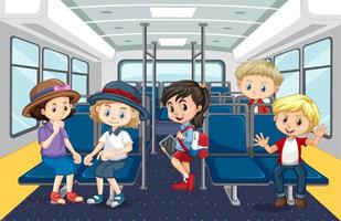 Scene with many people using public transportation vector