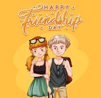 Happy Friendship Day logo banner with two teenagers vector