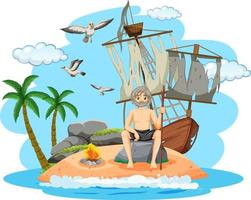 A man on deserted island isolated vector