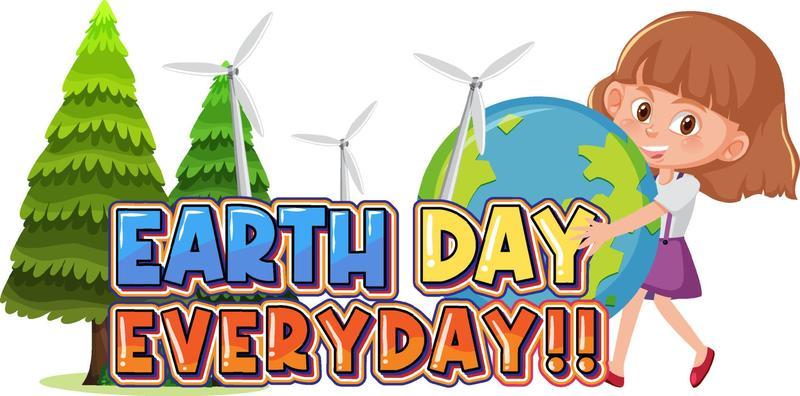 Earth Day Everyday logo banner with a girl holding earth globe