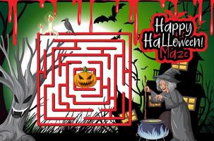 Maze game finds the witch's way to Jack-o'-lantern vector