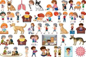 Set of different activities people and dogs vector