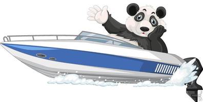 Panda on a speed boat in cartoon style vector