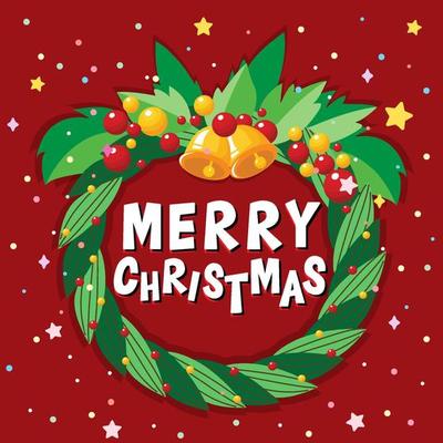 Merry Christmas poster design with decorated christmas wreath