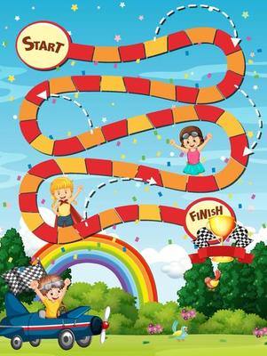 Snake and ladders game template with children characters