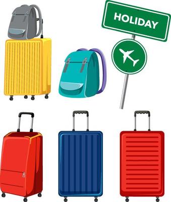 Different colors trolley suitcases collection