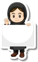 Arab muslim girl holding empty banner vector