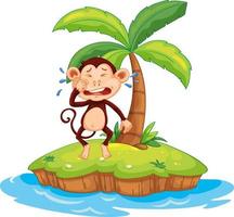 Crying monkey cartoon character on isolated island vector