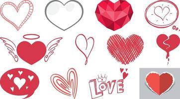 Different style of hearts isolated on white background vector