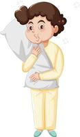 Sleepy Little boy in pajamas on white background vector