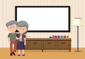 Empty board in the room scene with an old couple vector