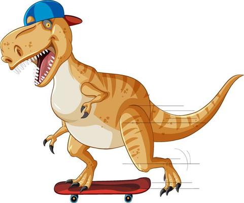 Tyrannosaurus rex dinosaur on skateboard in cartoon style