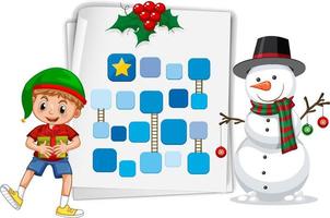 Snake and ladders game template with Christmas theme vector