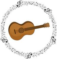 A guitar with musical notes on white background vector