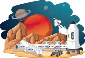 Isolated landscape of planet surface with colony buildings vector