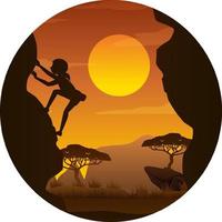 Flat silhouette rock climbing in nature background vector