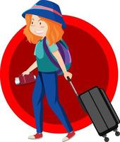 Happy woman with luggage and passport vector