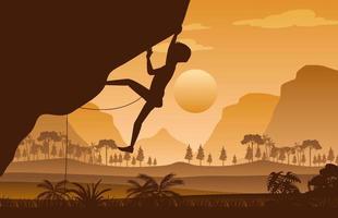 Flat silhouette rock climbing in nature background vector