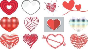 Different style of hearts isolated on white background vector