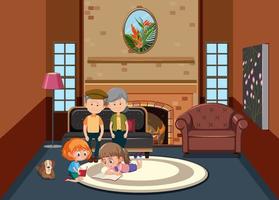 Living room scene with family members vector