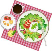 Top view Healthy salad and placemat on white background