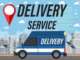 Delivery Service banner with panel van in the city vector