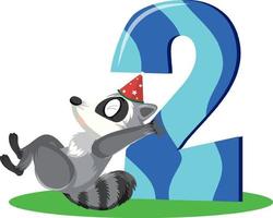 Raccoon holding the number cartoon character isolated on white background vector