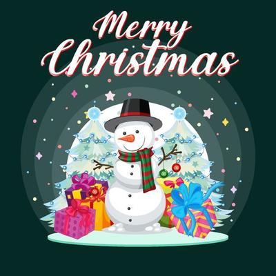 Merry Christmas poster design with Snowman and gifts