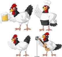 Different chickens cartoon characters vector